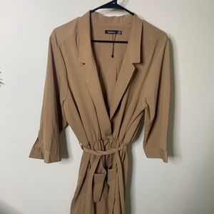 Camel Tie Blazer Mini Dress